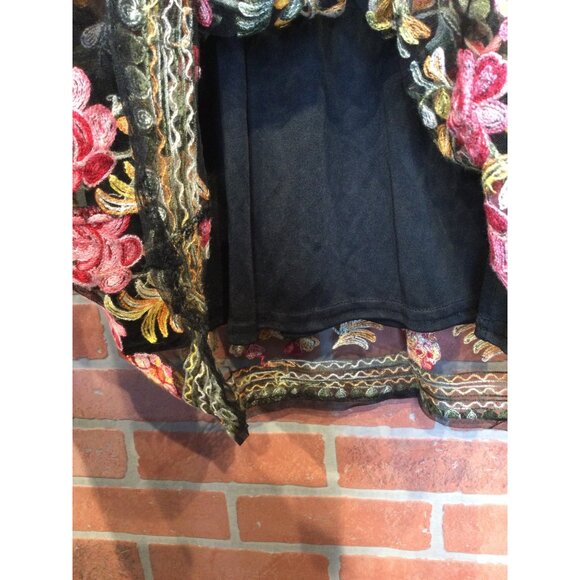 Magic Black Whimsigoth Skirt Dark Floral Embroidery Mesh Overlay Size M Pull On - Picture 4 of 8